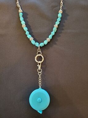 Tape Measure Turquoise Beaded Necklace Lanyard Eyeglasses Holder Handmade Gift!